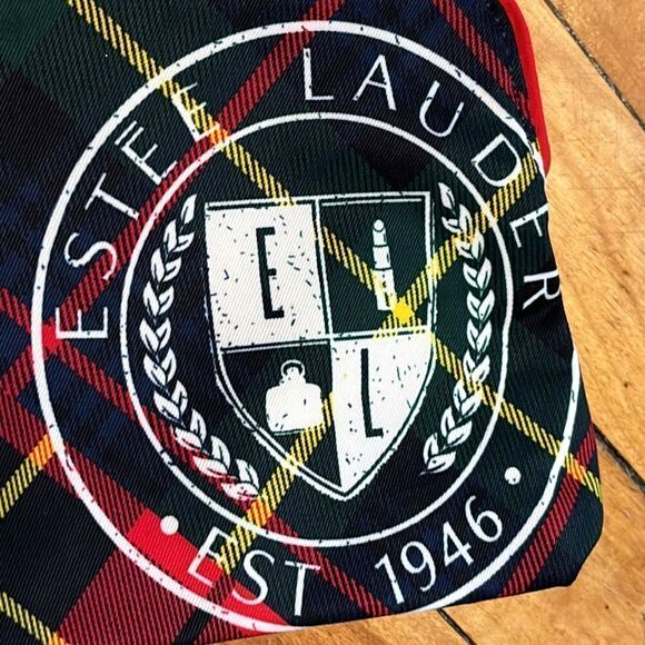 Estée Lauder Plaid Red Green and Yellow Tartan Print Cosmetic Makeup Bag - Picture 3 of 6
